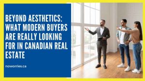 A real estate agent showing a floor-to-ceiling glass window in a bright room to modern buyers.